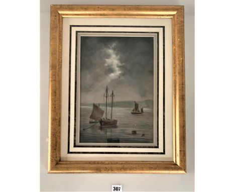 Watercolour of seascape signed JS, image 9” x 13”, frame 16” x 20”