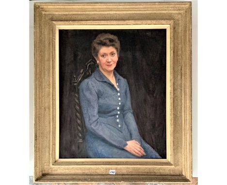 Oil on canvas, portrait of Florence Louise Drake Brockman by A.S. Gourley 1947. Image 23.5” x 28.5”, frame 33” x 38”