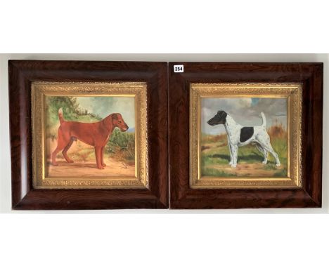Pair of oils on canvases, each of a terrier dog, unsigned,&nbsp; by Brian Priest, who is a friend of the vendor. Images 11.5”