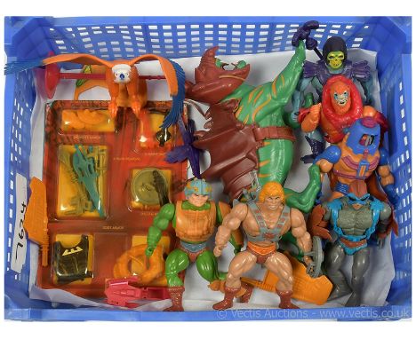 Quantity Mattel Masters of the Universe vintage figures, creatures and accessories including Battle Cat, He-Man, Skeletor, Ac