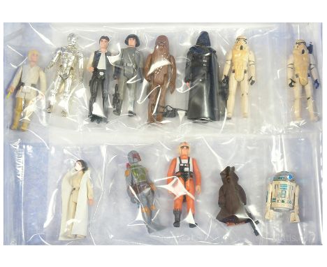 Kenner Star Wars vintage 3 3/4" figures x thirteen including Luke Skywalker, C-3PO, Han Solo, Death Squad Commander, Chewbacc