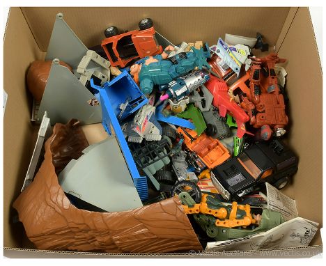 Quantity of Kenner MASK and Centurions figures, vehicles and Boulder Hill playset, unchecked for completeness, Fair to Good. 