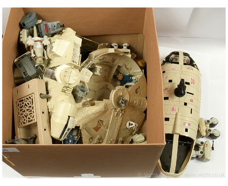 Large quantity of Star Wars vintage vehicles, parts and spares including Millennium Falcon, Rebel Transport, Scour Walker, Mi
