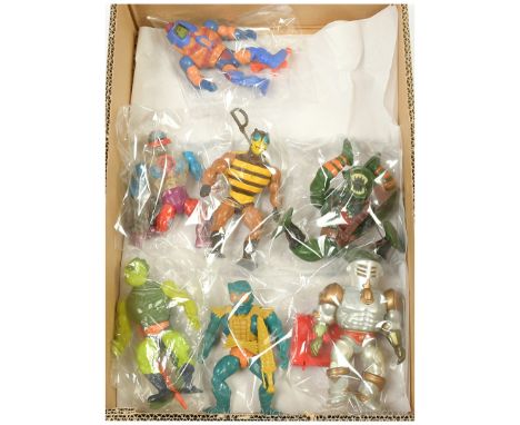 Mattel vintage Masters of the Universe figures x seven includes Man-E-Faces, Roboto, Buzz-Off, Leech, Whiplash, Mer-Man, Exte