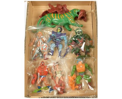 Mattel vintage Masters of the Universe figures x seven includes Battle Cat, He-Man, Skeletor, Leech, Claw-ful, Teela and Man-