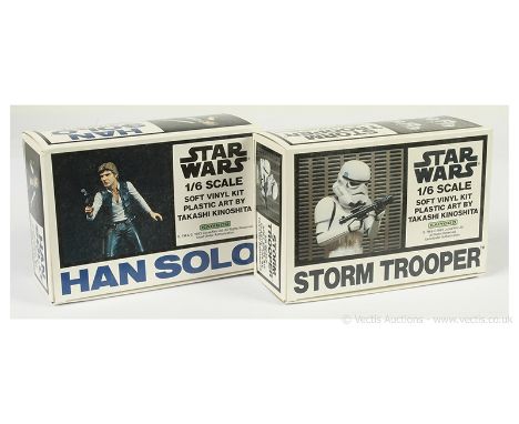 Kaiyodo Star Wars 1/6 scale soft vinyl kit plastic art by Takashi Kinoshita x two, Han Solo and Stormtrooper, both unmade and