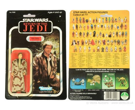 Kenner vintage Star Wars Return of the Jedi Han Solo (In Trench Coat) 3 3/4" figure, Mint, within Excellent (yellowed) bubble