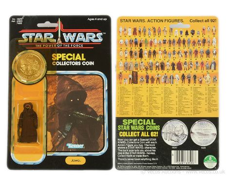 Kenner Star Wars vintage Power of the Force Jawa 3 3/4" figure, Mint, within Excellent (yellowed) bubble, upon Excellent (sur