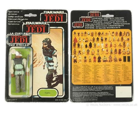 Palitoy Star Wars vintage Return of the Jedi Tri-Logo Nikto 3 3/4" figure, Mint, within Good (dented) bubble, upon Fair to Go