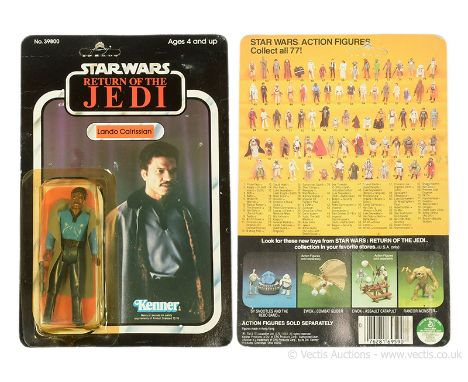 Kenner vintage Star Wars Return of the Jedi Lando Calrissian 3 3/4" figure, Mint Complete, within Fair (yellowed, cracked) bu