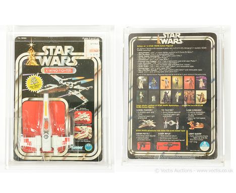 Kenner Star Wars vintage Die-cast X-Wing Fighter, Mint, within Fair (dented, cracked and small hole) bubble, upon Good Plus (