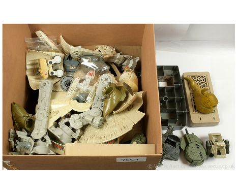 Large quantity of Star Wars vintage vehicles, parts and spares including Millennium Falcon, Rebel Transport, Scour Walker, Mi