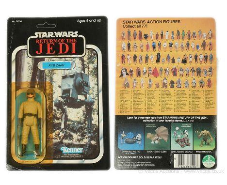 Kenner Star Wars vintage Return of the Jedi AT-ST Driver 3 3/4" figure, Mint, within Excellent (yellowed) bubble, upon Good (