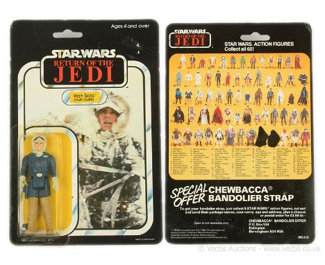 Palitoy Star Wars vintage Return of the Jedi Han Solo Hoth 3 3/4" figure, Mint, within Good Plus (dented and yellow) bubble, 