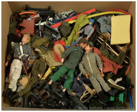 Quantity of Vintage Action Man figures x four, clothing, weapons and others, generally Fair to Good. (qty)