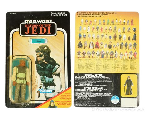Kenner Canadian vintage Star Wars Return of the Jedi Nikto 3 3/4" figure, Mint, within Good Plus (yellowed, dented) bubble, u