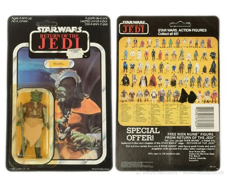 Palitoy Star Wars vintage Return of the Jedi Klaatu 3 3/4" figure, Mint, within Excellent (yellow) bubble, upon Good (creasin