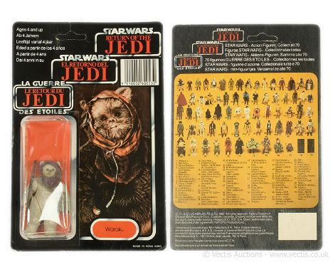 Palitoy Star Wars vintage Return of the Jedi Tri-Logo Warok 3 3/4" figure, Mint, within Good (dented) bubble, upon Good (crea