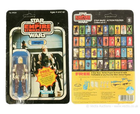 Kenner vintage Star Wars The Empire Strikes Back Dengar 3 3/4" figure, Mint, within Good to Good Plus (dented) bubble, upon G