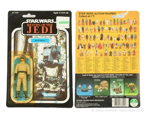 Kenner vintage Star Wars Return of the Jedi AT-ST Driver 3 3/4" figure, Mint, within Excellent (yellowed) bubble, upon Good (