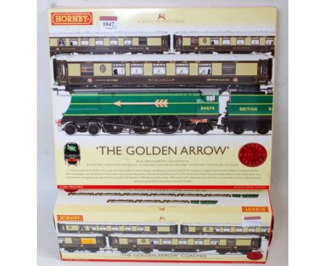 A Hornby R2369 'The Golden Arrow' train pack containing 'British Railways' malachite green Bulleid Pacific engine and tender 