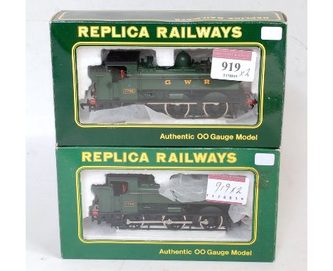 Replica Railways ref No. 11003 class 57XX pannier tank engine GWR green (NM-BNM), and a similar Ref. No. 11001 'Shirtbutton' 