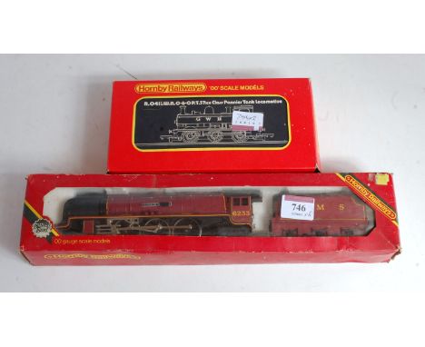 A Hornby R041 GWR gloss green pannier tank engine (G-BP) and R060 LMS red 'Duchess of Sutherland' engine and tender, loss to 