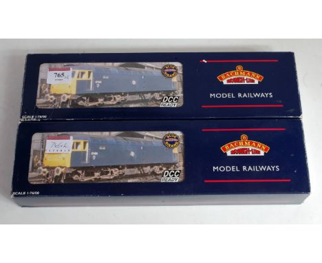 2 Bachmann class 47 diesel locomotives BR two tone green with 4 digit head codes, ref 32-800 no. D1500 and ref. 32-801 no. 17