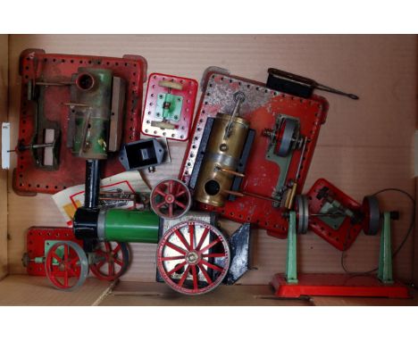 One box containing a quantity of loose Mamod steam engines and accessories to include two stationary steam plants, Mamod TE1 
