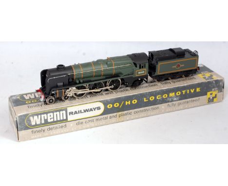 A Wrenn Railways W2238 BR lined green 'Clan Line' engine and tender missing one nameplate otherwise (G), box split at corners