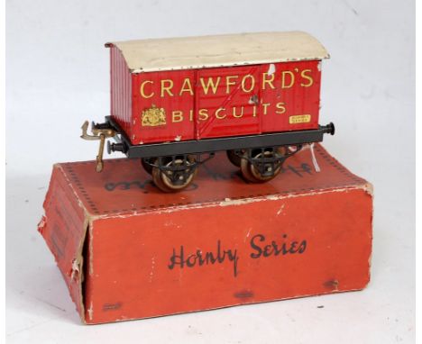Hornby 1924/25 Crawford's Biscuits van on OAG base, red body, white roof, chips to body and roof which would benefit from cle
