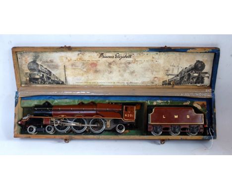Hornby 1937/38 maroon colour fading LMS 20v AC 4-6-2 'Princess Elizabeth' No. 6201 sans-serif number on cab, sand colour insi