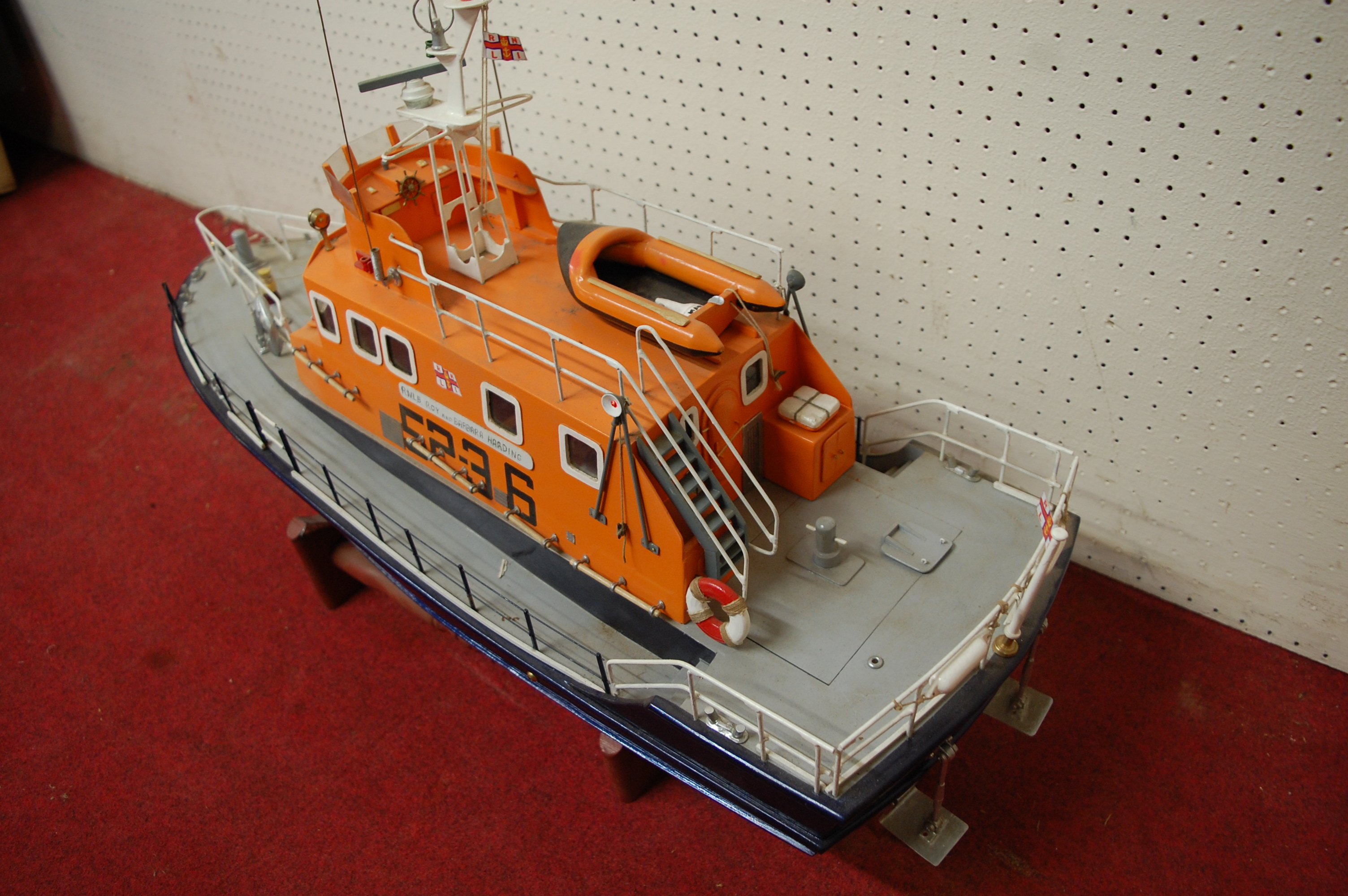 A kit built radio controlled wooden model of a Severn Class RNLI