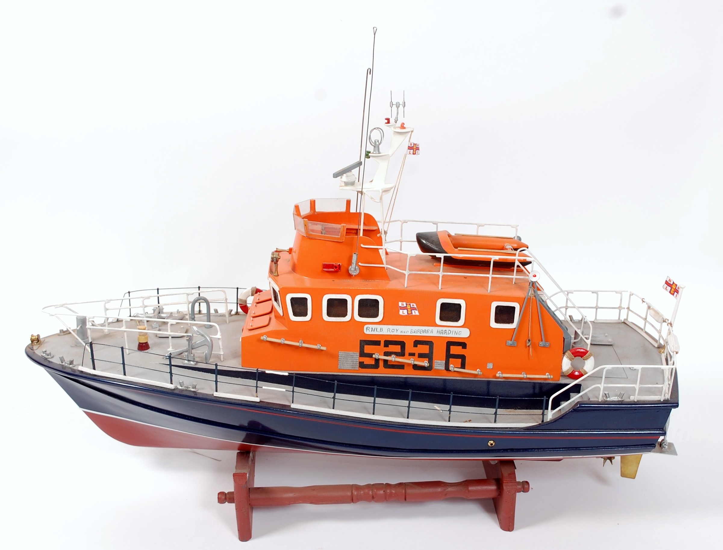 A kit built radio controlled wooden model of a Severn Class RNLI