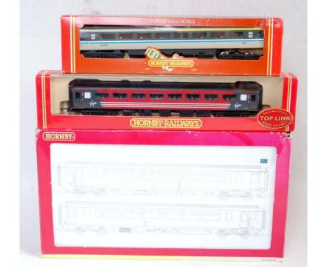 Mixed Hornby items including R2695 Blue First Scotrail class 156 DMU faded box (G-BF), Virgin and Scotrail coaches (G-BG), R2