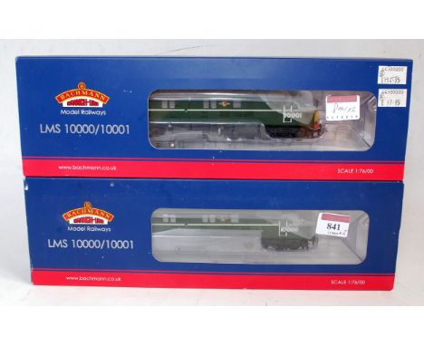 Bachmann 31-996 and 31-997BR green ex LMS Co-Co diesel locomotives Nos. 10000 and 10001 with yellow end panel, both DCC ready
