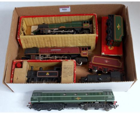 Tray containing boxed Triang R53 green Princess Elizabeth engine (G-BG) tender in poor box (G-BP), R52 0-6-0 'Jinty' tank eng