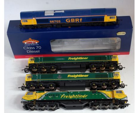 A Bachmann 31-586 class 70 diesel locomotive Freightliner green/yellow (G-BFG), 2 Lima class 66 diesel locomotives both Freig
