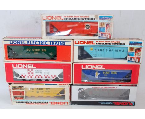 Fourteen Lionel hopper bogie wagons, all (E-NM-BG-E); 6-6104 Southern green, B.LE 9286 orange, Ontario Northland 6-6100, Ches