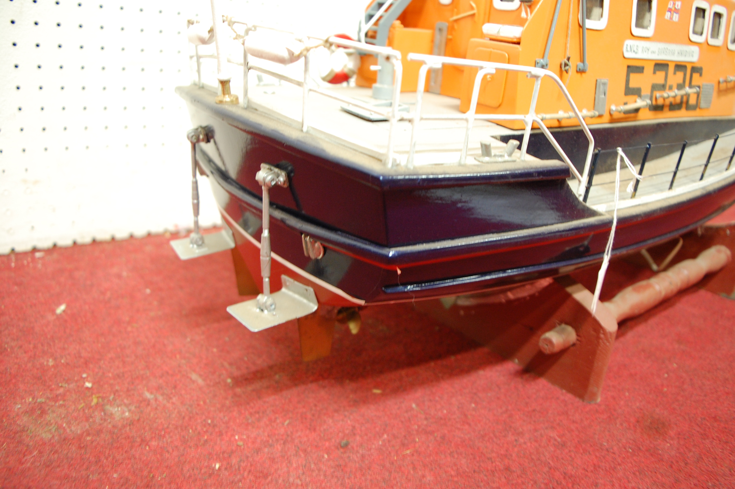 A kit built radio controlled wooden model of a Severn Class RNLI