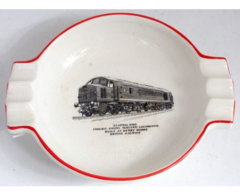 A large complimentary ashtray presented by British Railways London Midland Region by Grays Pottery, the bowl depicting Scafel