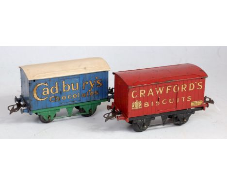 Hornby 1933/35 Cadbury's Chocolates van, green standard base, lighter blue body, white roof, serif letters, roof would benefi