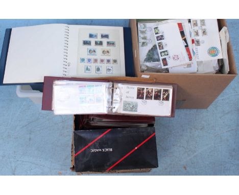 Eight albums of Jersey first day covers and four albums of Jersey stamps, together with a large quantity of assorted loose st