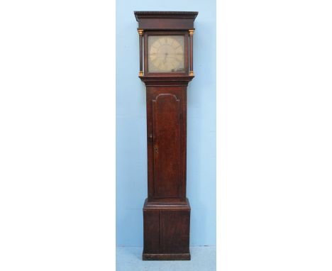 An 18th century 30-hour longcase clock, engraved W. Bonsall, Nottingham, 11" square brass dial with applied brass chapter rin