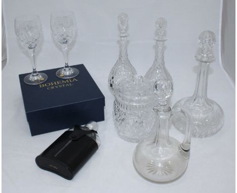 SECTION 5.  A pair of cut glass decanters and stoppers, of shaft and globe form (slight chip to rims) together with another d