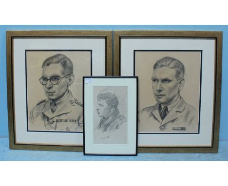 Hubert Cook (20th British), A pair of head-and-shoulders portrait of army officers, signed and dated 1949, charcoal on paper,