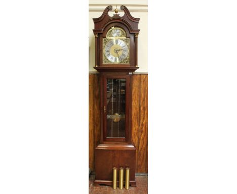 A 20th century mahogany eight-day longcase clock by Richard Broad of Bodmin, Cornwall, with swan-neck pediment, brass ball fi