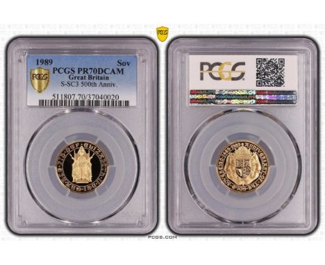 UNITED KINGDOM. Elizabeth II, 1952-2022. Gold sovereign, 1989. Royal Mint. Proof. Commemorating the 500 years anniversary of 