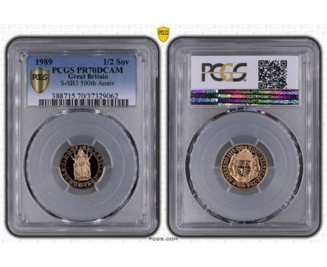 UNITED KINGDOM. Elizabeth II, 1952-2022. Gold half-sovereign, 1989. Royal Mint. Proof. Commemorating the 500 years anniversar