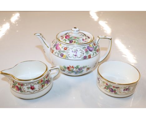 A Hammersley "Dresden Sprays" tea pot, cream jug and sugar bowl